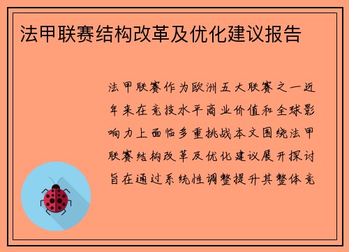 法甲联赛结构改革及优化建议报告